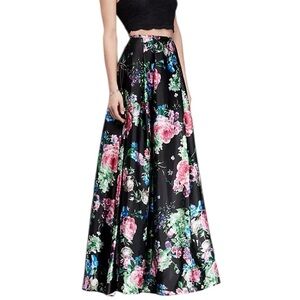 Blondie Nites Floral Ball Skirt Formal Tulle Cottagecore Maxi S Black Floral